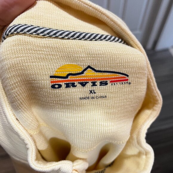 Orvis Men's solid yellow trout bum 1/4 zip pullover Sweater long sleeve EUC - Picture 6 of 7